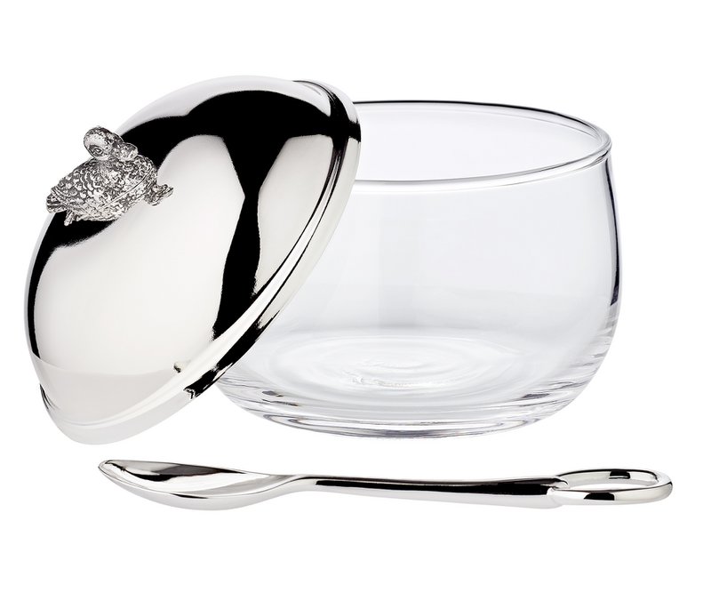 EDZARD jam jar duck with spoon, noble silver-plated, height 10 cm, diameter 10 cm