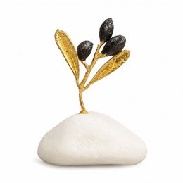 Dekorative Olivenzweig-Goldskulptur, handgefertigte Baumstatue für Wohndekoration, einzigartiges Geschenk, vergoldetes Messing, minimalistisches Design