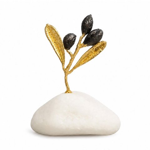 Dekorative Olivenzweig-Goldskulptur, handgefertigte Baumstatue für Wohndekoration, einzigartiges Geschenk, vergoldetes Messing, minimalistisches Design