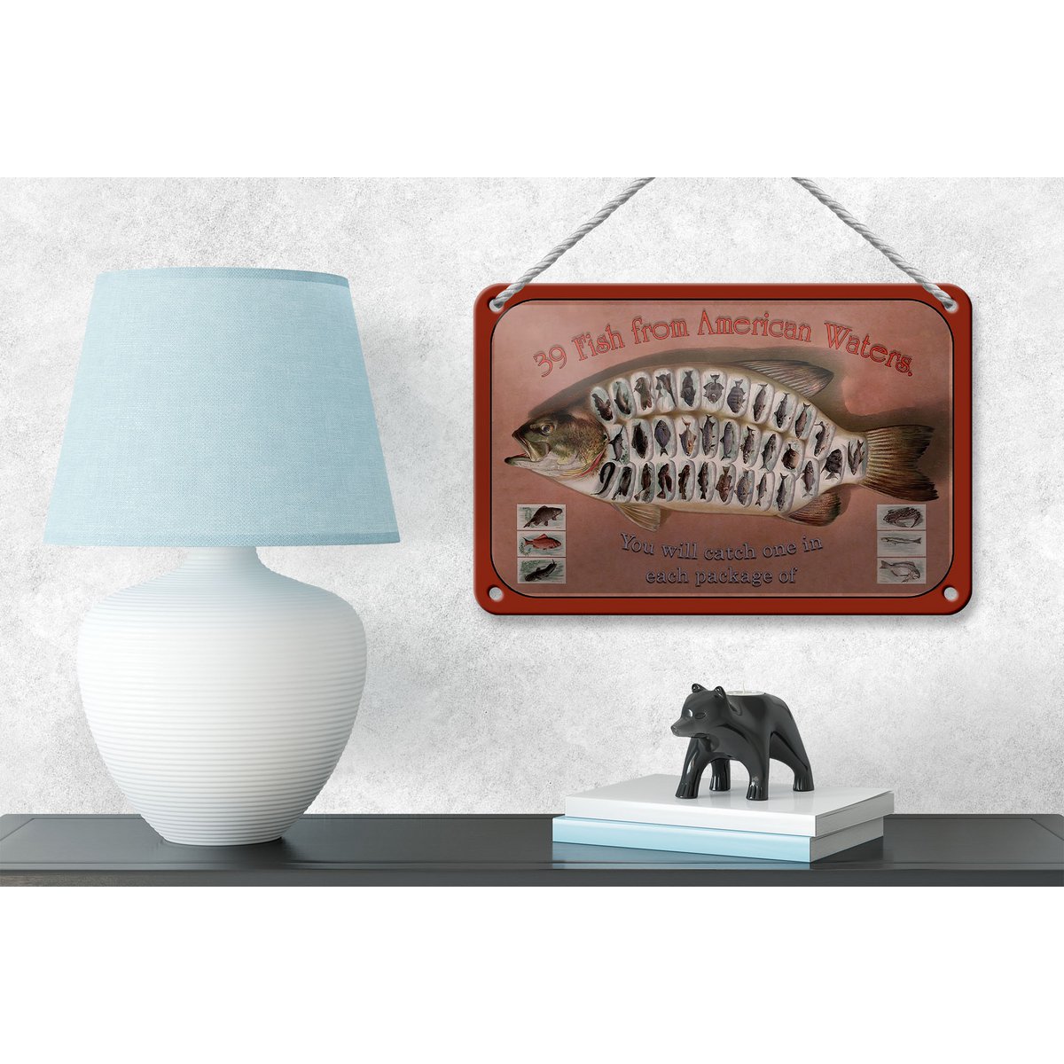Tin Sign Fish 18x12cm 39 Fish from American Waters Decoration