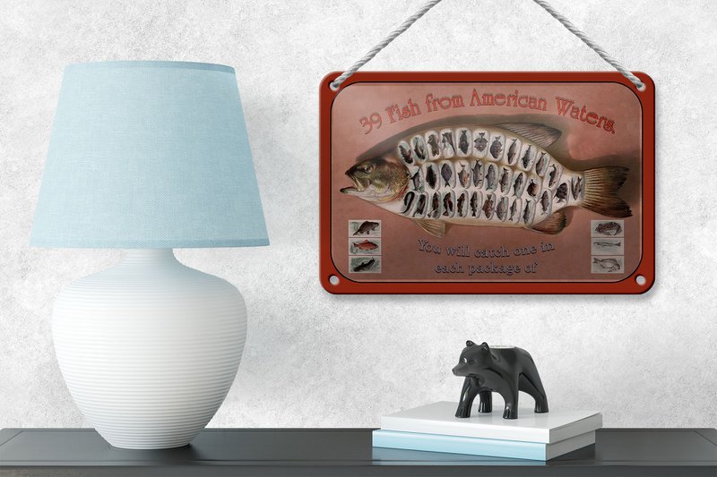Tin Sign Fish 18x12cm 39 Fish from American Waters Decoration