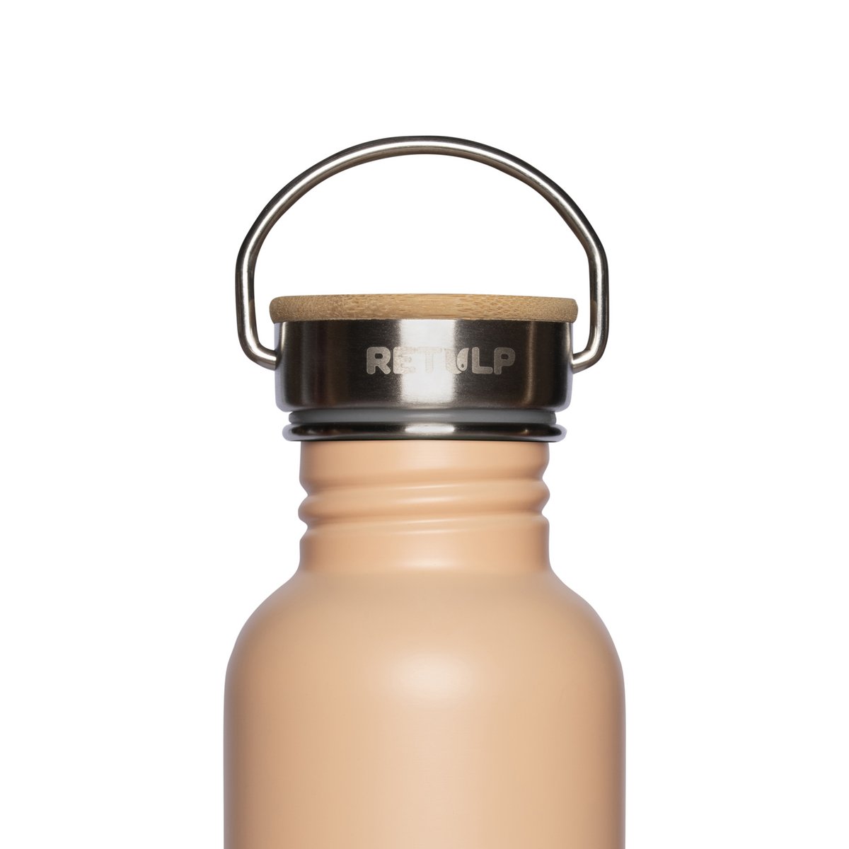 RVS drinkfles bamboe dop 500 ml steel PINK