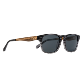 Splinter sunglasses in matte black, zebrawood, and smoke polarized, marble grey, zebrawood, and smoke polarized, and champagne, ebony wood, and G15 polarized frames. Eco-friendly, stylish sunglasses for men and women.