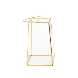 Tall white lantern with gold edge and handle, measuring 20cm in height. Suitable for indoor or outdoor use, providing a warm, ambient light.