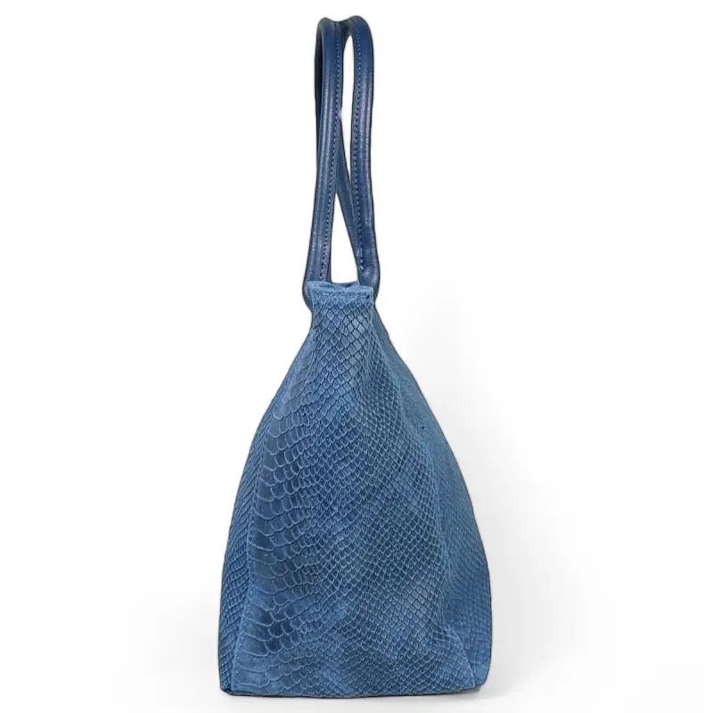 LOLA – Italian python-embossed leather bag – Denim Blue