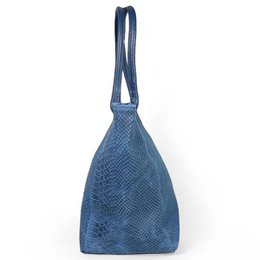 LOLA – Italian python-embossed leather bag – Denim Blue