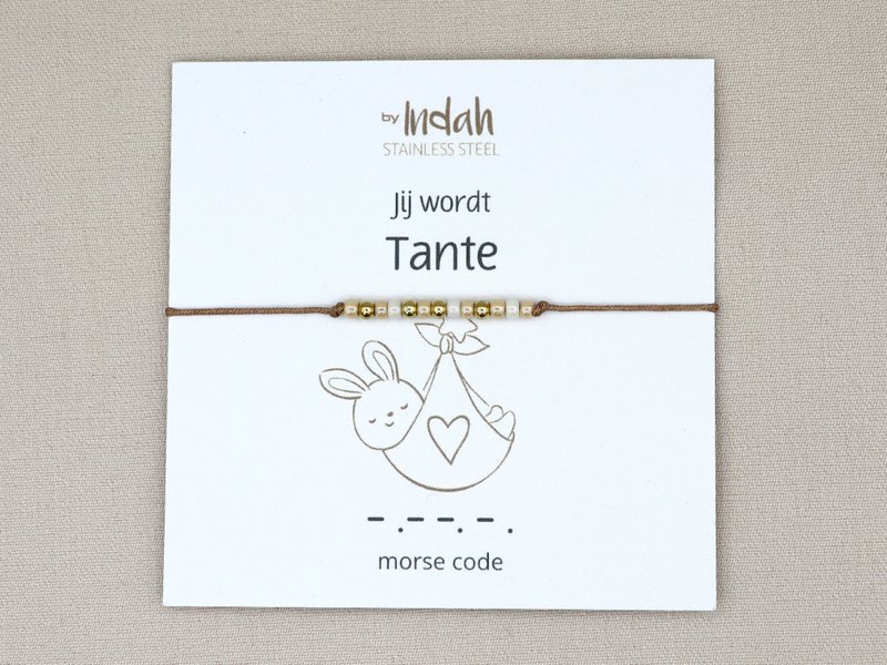Morse code armband jij wordt tante, roestvrij staal (zilver of goud)