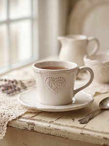 Cup and Saucer 160 ml Beige Ceramic Heart Tableware