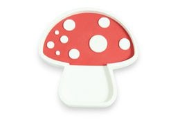 A red and white spotted mushroom-shaped sensory toy made of PLA material.