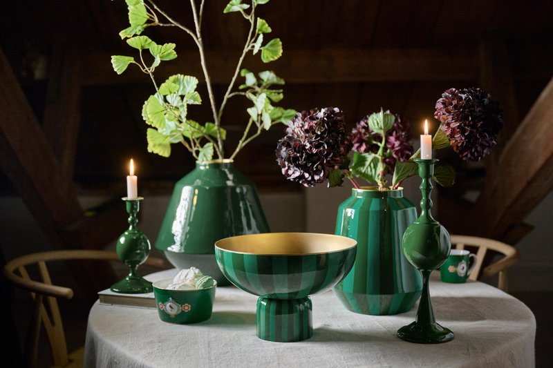 Vase Metal Stripes Green 24x29cm