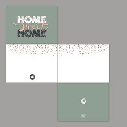 A double greeting card with the text "Home Sweet Home" and a decorative pattern featuring cats and paw prints.