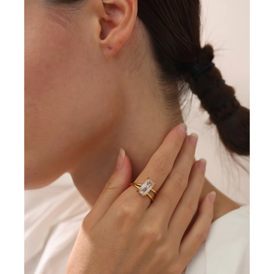 Ivanka - Anello a fascia in cristallo Baguette