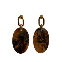 Oval-shaped stud earrings with a dark, mottled pattern resembling natural stone or wood grain.