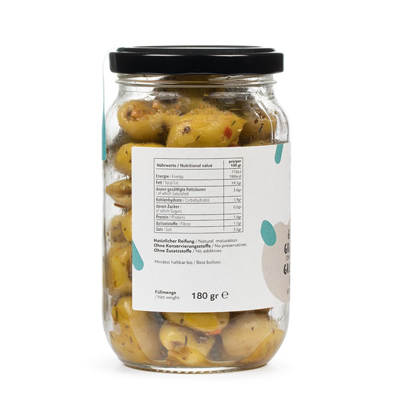 Grilled Green Organic Olives - six pack