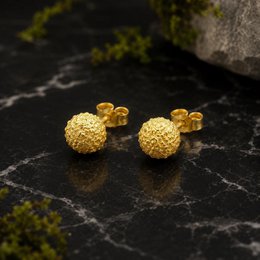 Gold Urchin Earrings, Handmade Sea Jewelry, Organic Beach Studs, Gift for Health and Longevity, Eco Sustainable Sterling Silver 925
