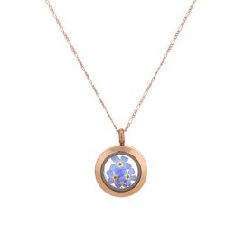 Medallón de Nomeolvides chapado en oro rosa - Collar chapado en oro de ley 925 con flores reales - K925-126