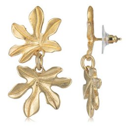 Boucle d'oreille double feuille d'or