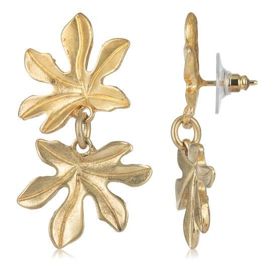 Boucle d'oreille double feuille d'or
