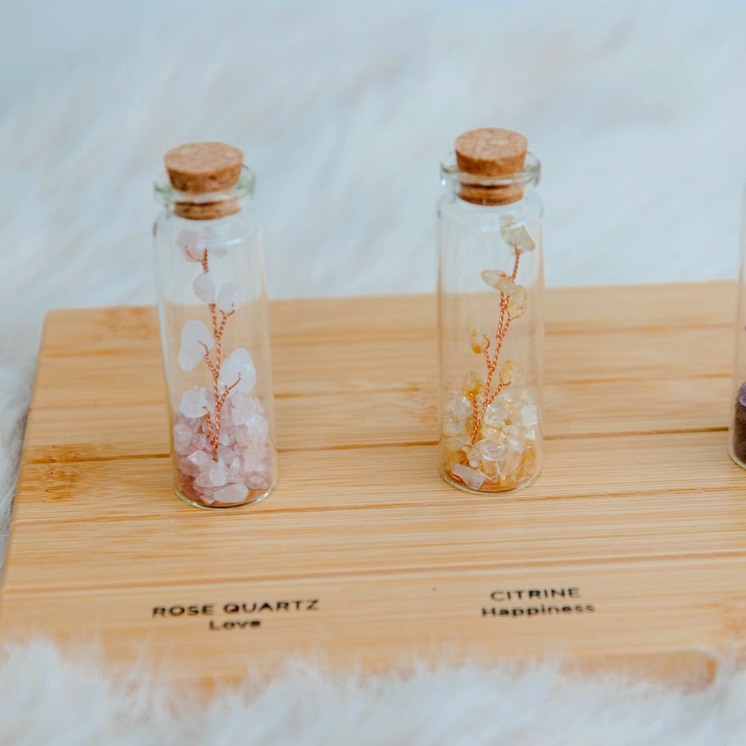 Wish bottle love card rosequartz