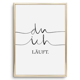 A minimalist poster featuring the German word "Läuft" in a simple, handwritten-style font. The poster has a clean, modern design and is available in two sizes, DIN A3 and DIN A4.
