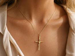 Gold Cross Necklace, Handmade Nature Jewelry, Organic Branch Pendant, Gift for Faith & Protection, Sterling Silver 925 Twig