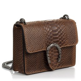 Florence Artegiani. Lorenza Women's Handbag. Genuine Leather Suede Engraving Snake