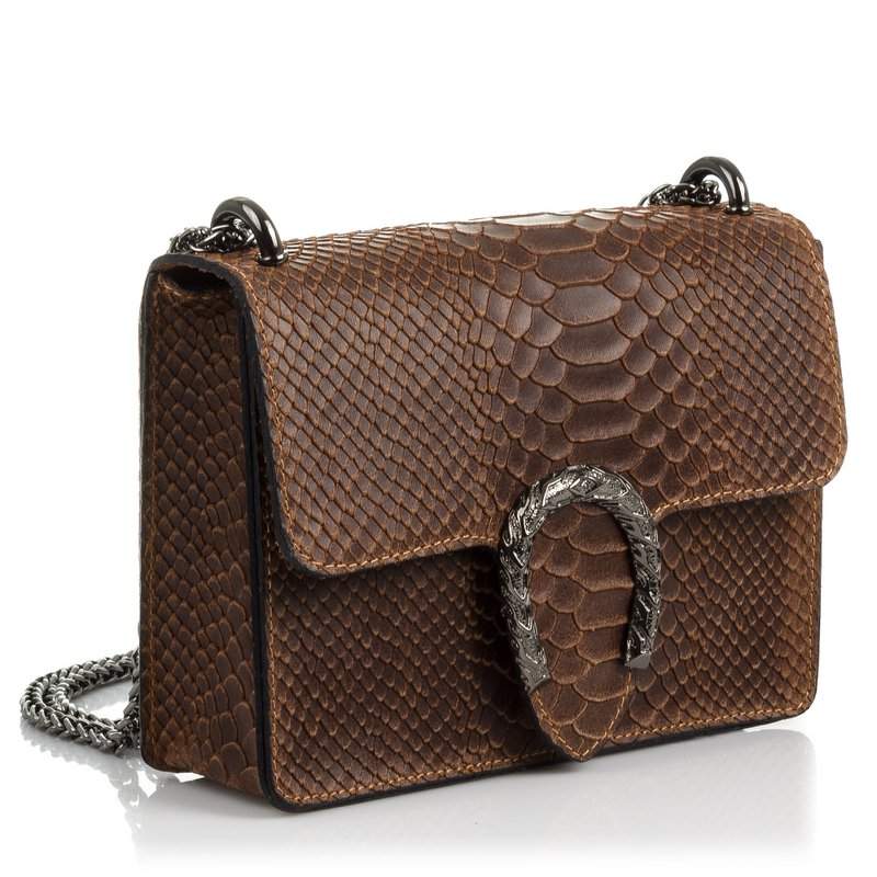 Firenze Artegiani. Lorenza Bolso de mano Mujer.Piel auténtica Gamuza Grabado Serpiente