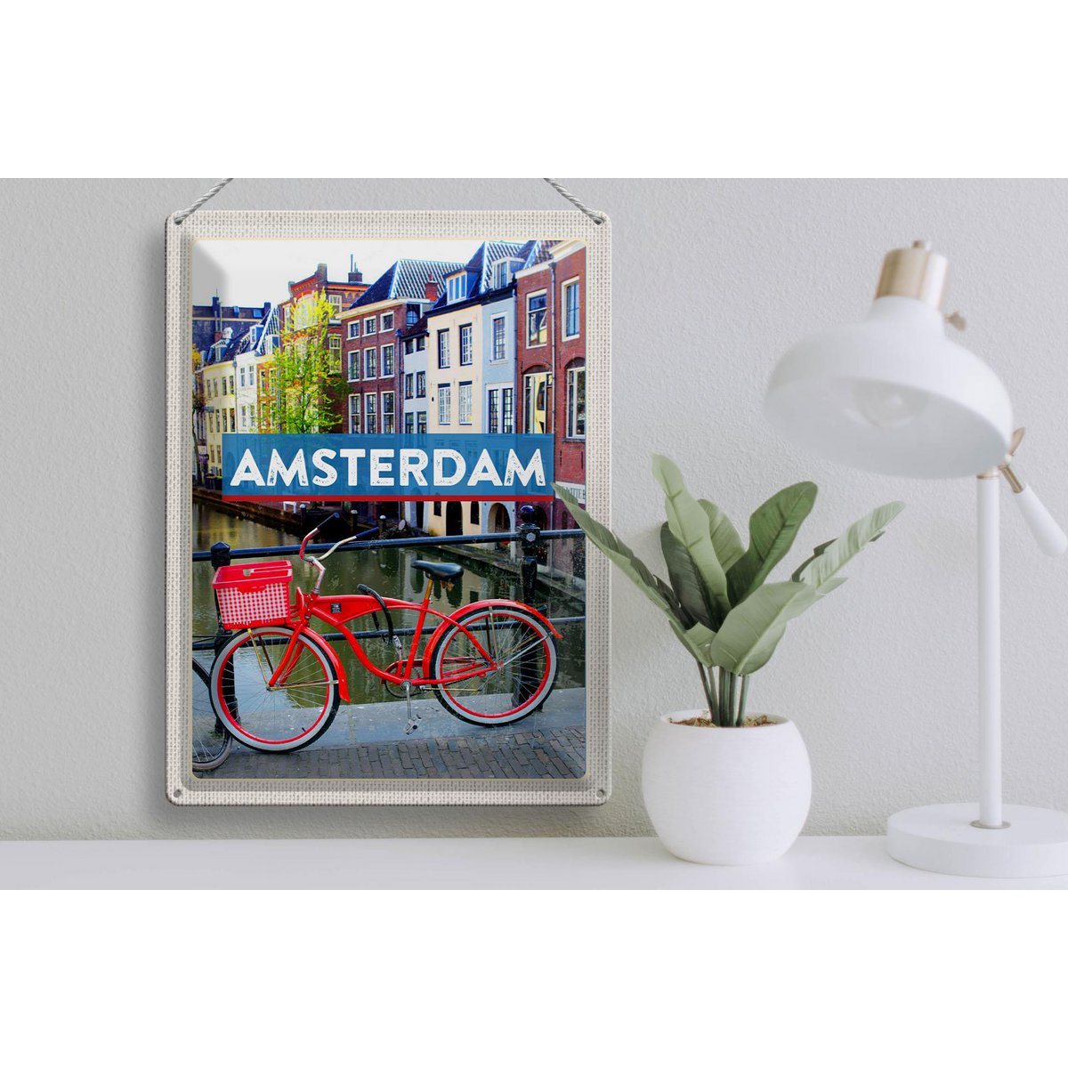 Tin sign travel 30x40cm Amsterdam travel destination bicycle