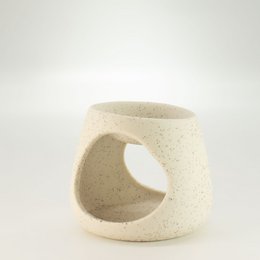 3x bruciatore a olio Zen in ceramica - Ciottolo rotondo - Bianco sporco maculato