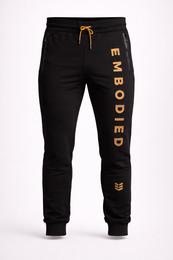 Women's jogging pants, wide waistband, side pockets, black