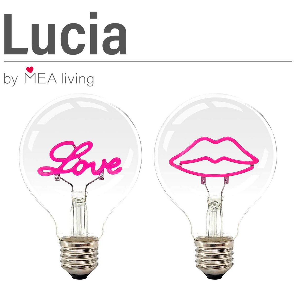 Lucia - table lamp, concrete look base with LED lamp “Love”, pink
