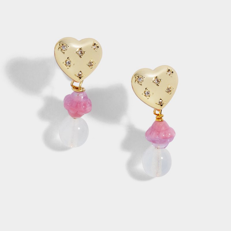 Boucles d'oreilles clous coeur plaqué or avec pendentif cristal rose