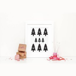 Merry Christmas - Kerstbomen - Kerst Poster - Tekst poster - Zwart Wit poster