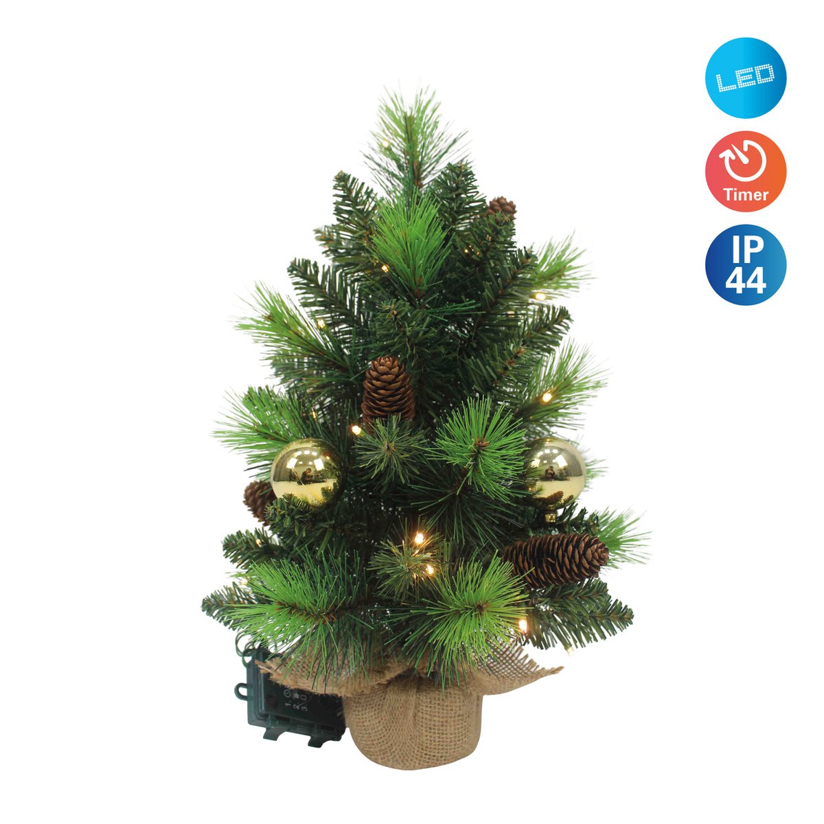 Tree abete a lim "Noel" decorazione esterna fatta di metallo e plastica in verde e oro, con LED saldamente installati