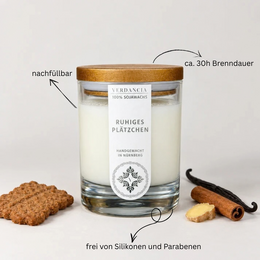 Endroit calme | Bougie parfumée à la cire de soja – cannelle, vanille et gingembre – pour la tranquillité à la maison