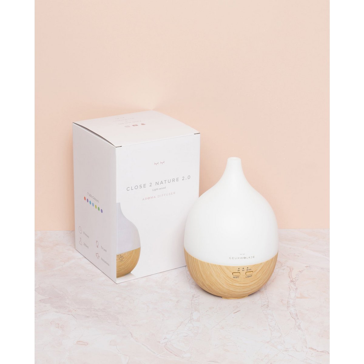 Close 2 Nature 2.0 also night light - Geurwolkje® Diffuser - Light wood - 200 ml - Recommended retail price €44.95