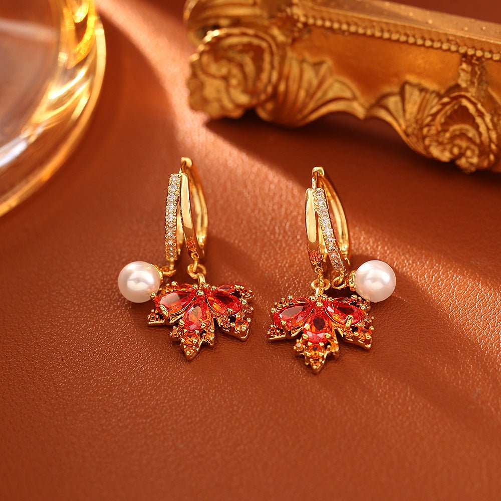 Autumn Maple Pearl Drop Earrings