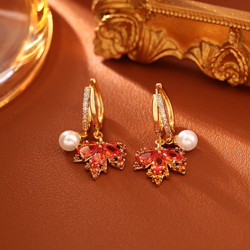 Autumn Maple Pearl Drop Earrings