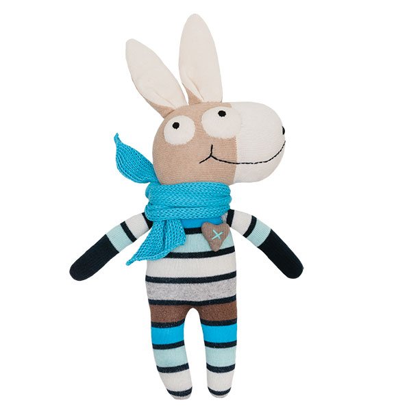 Peluche chaussette animal âne midi bleu / beige