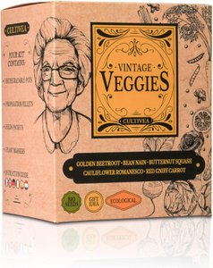 CULTIVEA® Mini - Klaar om vergeten groentenkit te kweken - 100% biologische zaden - Tuinieren en genieten - Cadeau-idee (Gele biet, Dwergboon, Romanesco natalino bloemkool, Wortel, Pompoen)