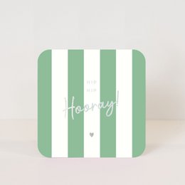  Holographic birthday postcard with "Hip hip hooray!" text on a green and white striped background.