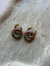 Twisted spiral stud earrings, bronze gold metallic finish, small round knot design, vintage style.