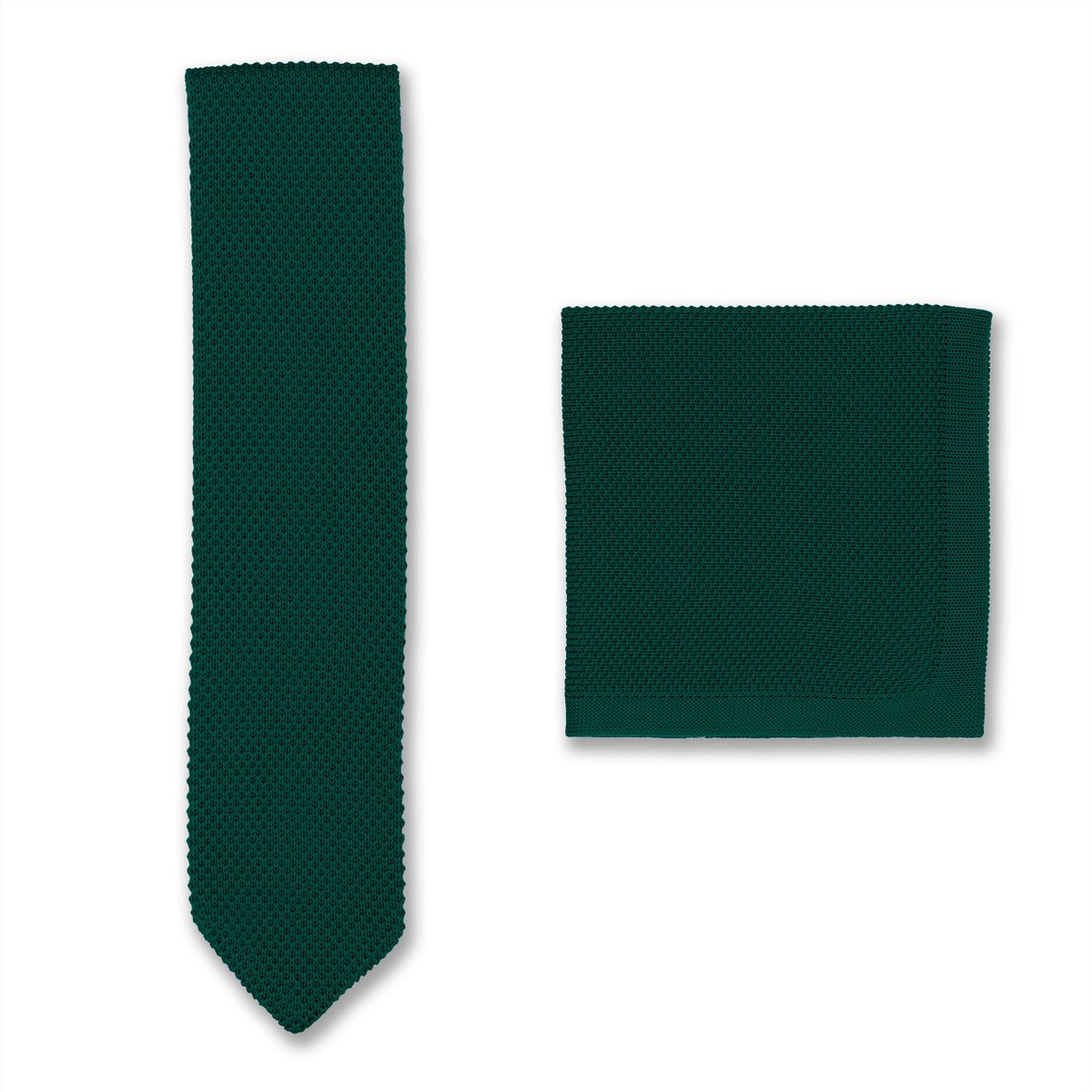 Green knitted tie and pocket square set