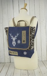 Domelo Trachten Rucksack/ Umhängetasche für Mädchen. Backpack aus Jeansstoff und Canvas mit Reh-Motiv