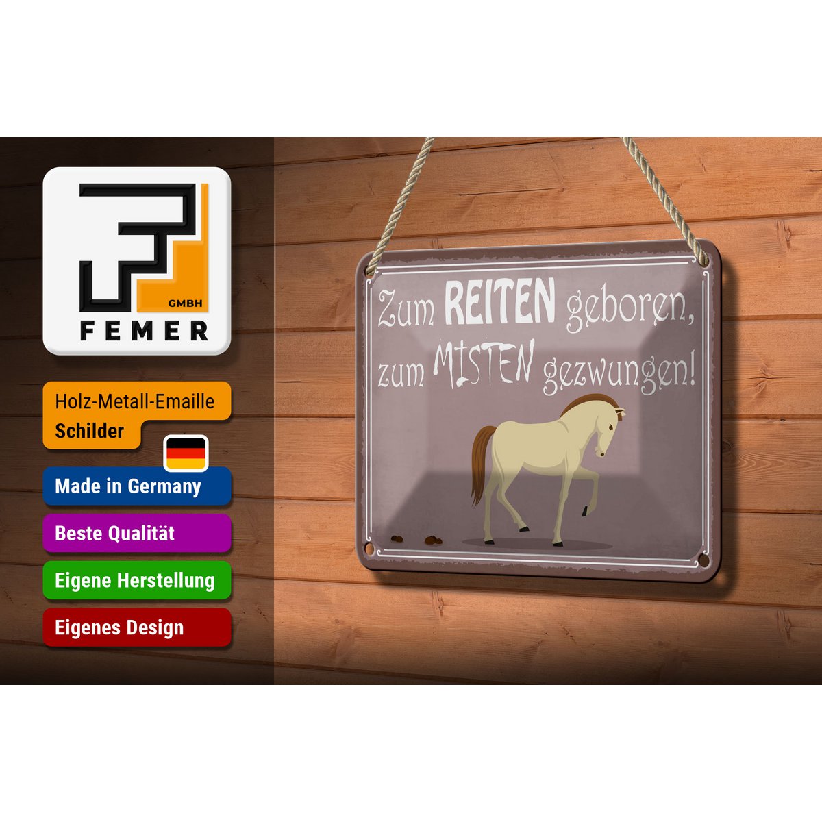 Cartel de chapa que dice 18x12cm nacido para montar a caballo decoración