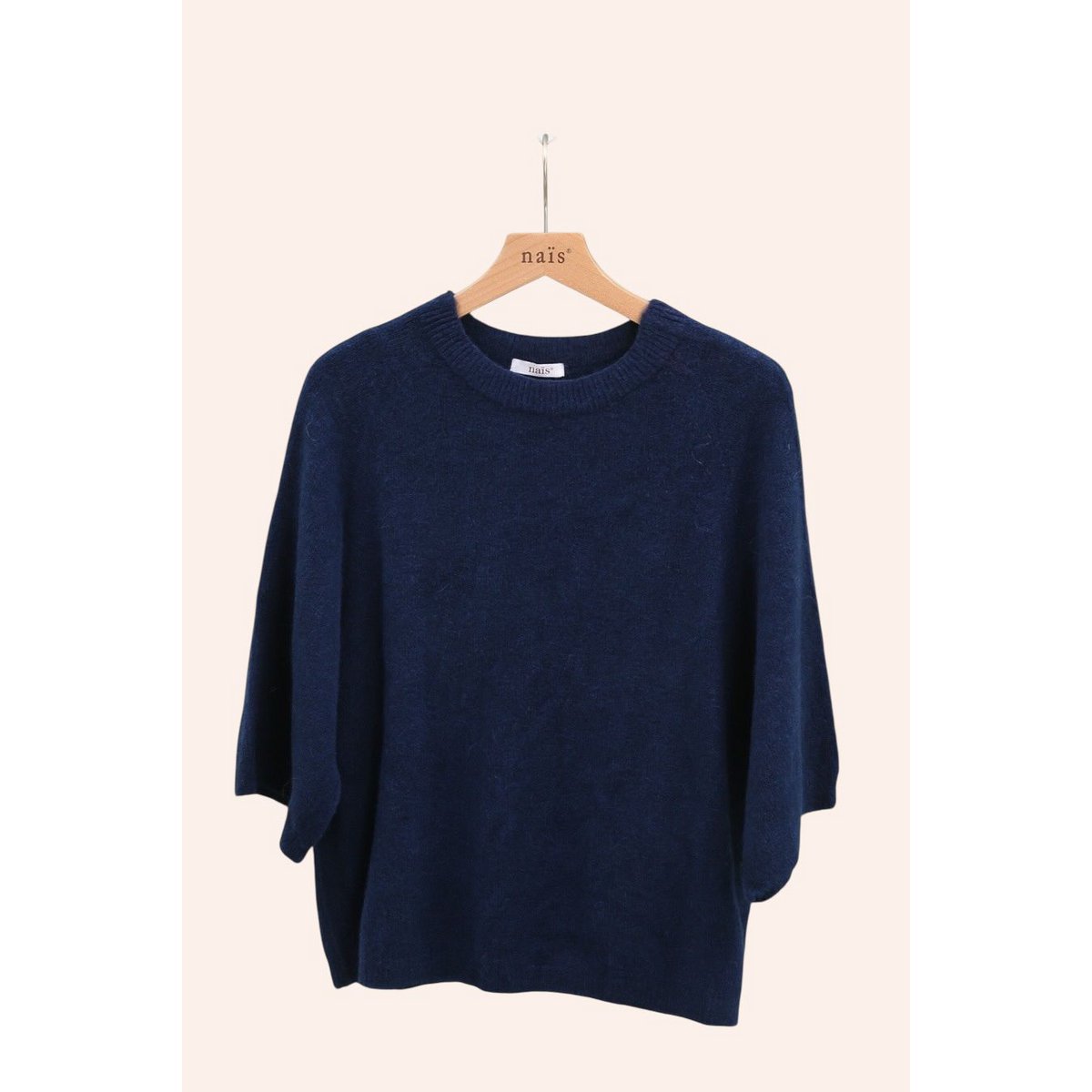 Pull col rond manches raglan 3/4 en alpaga et laine