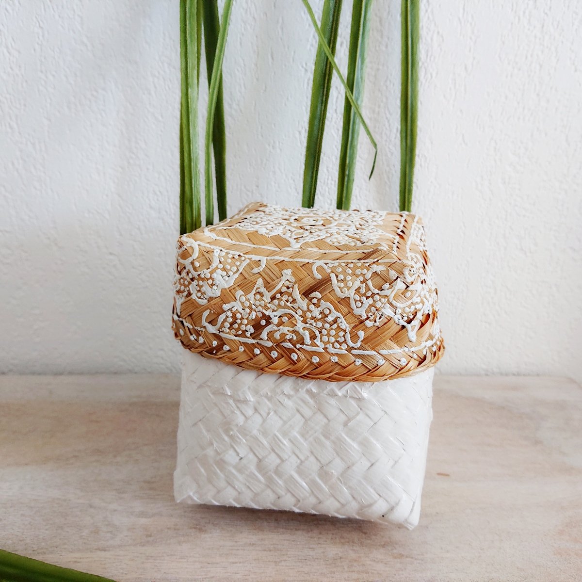 Cajas de bambú, natural/blanco - juego de 3