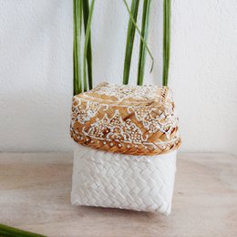 Bamboo boxes, natural/white - set of 3