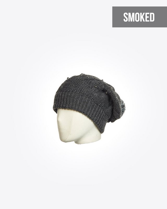 Damebeanie med pompom og perler: TASLI
