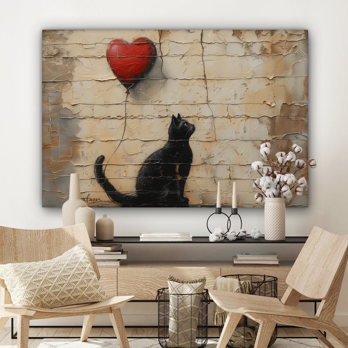 Leinwand Malerei - Wanddekoration Katze - Graffiti - Ballon - Street Art - Zusammenfassung - Wanddekoration Wohnzimmer - Raumdekoration modern - abstrakte Gemälde